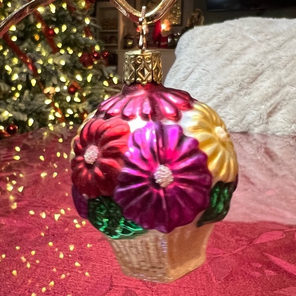 Inge-Glas Ornament Christmas Bouquet O Flowers Hand Blown 3" Glass Basket German - Picture 5 of 8